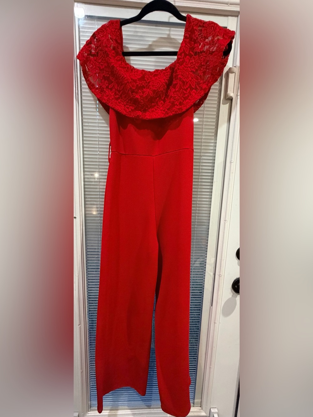 Almost Famous Bright Red Lace-Trim Wide Leg Jumpsuit